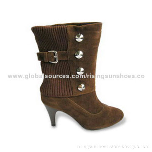 Women's High-heel Short Dress Boots with Suede PU Upper/PVC Heel, Metal Rivets Decorated on ShaftNew